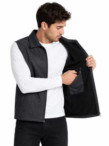 Erkek Fermuarlı Yelek 4 Cepli (iç Cepli) İç Astarlı Günlük Rahat Kalıp - Antrasit