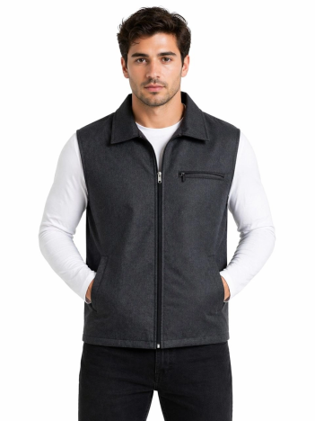 Erkek Fermuarlı Yelek 4 Cepli (iç Cepli) İç Astarlı Günlük Rahat Kalıp - Antrasit