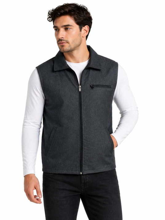 Erkek Fermuarlı Yelek 4 Cepli (iç Cepli) İç Astarlı Günlük Rahat Kalıp - Antrasit