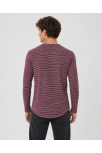 Erkek Dokulu Çizgili Uzun Kollu Tişört Oval Kesim - Bordo