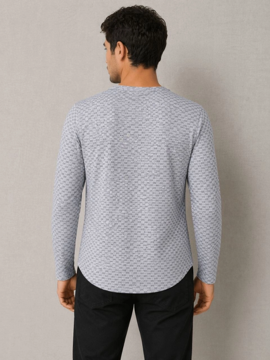 Erkeklikralı Dokulu Uzun Kollu Tişört Oval Kesim - Gri