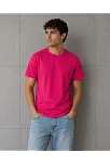 Erkek Basic Pamuklu Tişört Bisiklet Yaka Düz Renk Regular Fit T-shirt - Fuşya