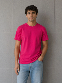 Erkek Basic Pamuklu Tişört Bisiklet Yaka Düz Renk Regular Fit T-shirt - Fuşya