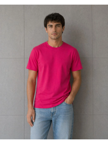 Erkek Basic Pamuklu Tişört Bisiklet Yaka Düz Renk Regular Fit T-shirt - Fuşya