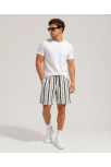 Erkek Çizgili Yazlık Şort Dokuma Kumaş Lastikli Bel Cepli Rahat Kesim - Ekru