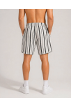 Erkek Çizgili Yazlık Şort Dokuma Kumaş Lastikli Bel Cepli Rahat Kesim - Ekru