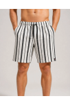 Erkek Çizgili Yazlık Şort Dokuma Kumaş Lastikli Bel Cepli Rahat Kesim - Ekru