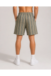 Erkek Çizgili Yazlık Şort Dokuma Kumaş Lastikli Bel Cepli Rahat Kesim - Haki