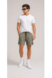 Erkek Çizgili Yazlık Şort Dokuma Kumaş Lastikli Bel Cepli Rahat Kesim - Haki