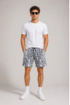 Erkek Desenli Dokuma Yazlık Şort Lastikli Bel Bağcıklı Rahat Kesim - Gri