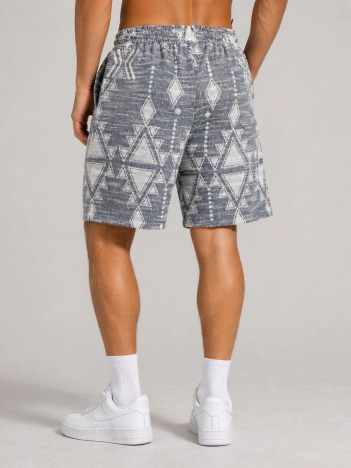 Erkek Desenli Dokuma Yazlık Şort Lastikli Bel Bağcıklı Rahat Kesim - Gri