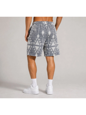 Erkek Desenli Dokuma Yazlık Şort Lastikli Bel Bağcıklı Rahat Kesim - Gri