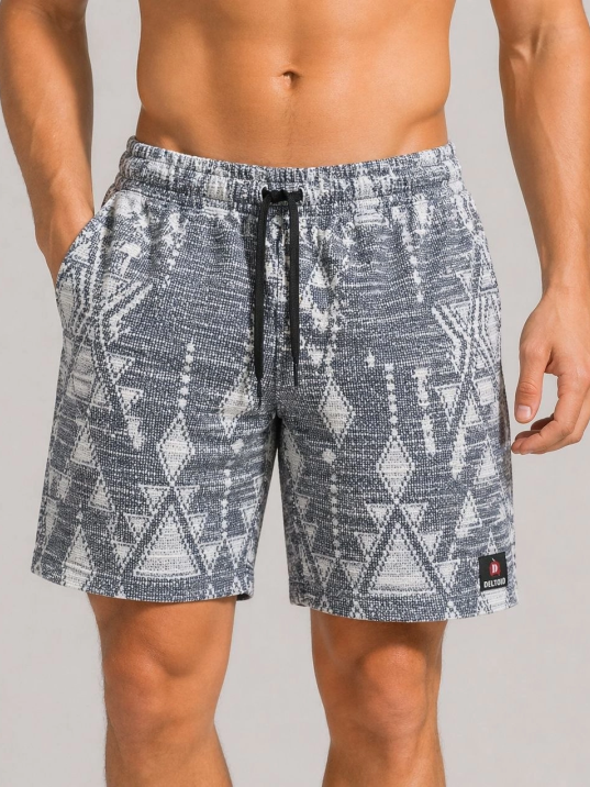 Erkek Desenli Dokuma Yazlık Şort Lastikli Bel Bağcıklı Rahat Kesim - Gri