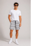 Erkek Dokuma Etnik Desenli Şort Lastikli Bel Bağcıklı Cepli Yazlık Rahat - Gri