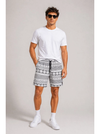 Erkek Dokuma Etnik Desenli Şort Lastikli Bel Bağcıklı Cepli Yazlık Rahat - Gri