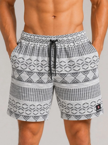 Erkek Dokuma Etnik Desenli Şort Lastikli Bel Bağcıklı Cepli Yazlık Rahat - Gri