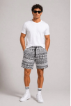 Erkek Dokuma Etnik Desenli Şort Lastikli Bel Bağcıklı Cepli Yazlık Rahat - Gri