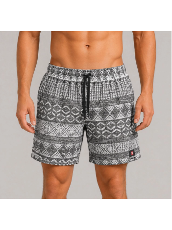 Erkek Dokuma Etnik Desenli Şort Lastikli Bel Bağcıklı Cepli Yazlık Rahat - Gri