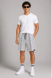 Erkek Etnik Desenli Dokuma Şort Lastikli Bağcıklı Bel Cepli Yazlık Rahat - Gri