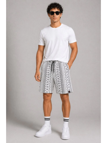 Erkek Etnik Desenli Dokuma Şort Lastikli Bağcıklı Bel Cepli Yazlık Rahat - Gri