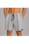 Erkek Etnik Desenli Dokuma Şort Lastikli Bağcıklı Bel Cepli Yazlık Rahat - Gri