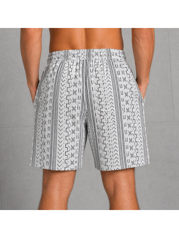 Erkek Etnik Desenli Dokuma Şort Lastikli Bağcıklı Bel Cepli Yazlık Rahat - Gri