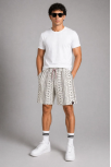 Erkek Dokuma Şort Etnik Desenli Lastikli Bağcıklı Bel Cepli Yazlık Rahat - Bej