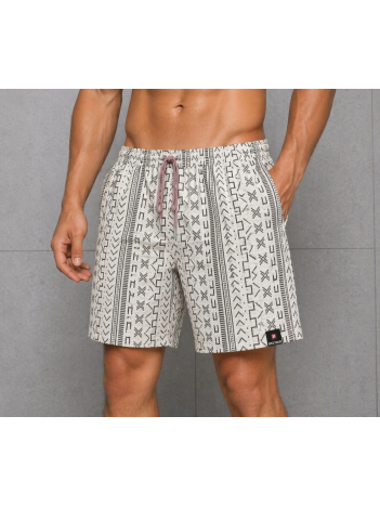 Erkek Dokuma Şort Etnik Desenli Lastikli Bağcıklı Bel Cepli Yazlık Rahat - Bej