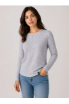 Kadın Likralı Dokulu Uzun Kollu Tişört Oval Kesim Rahat Kalıp Bluz - Gri