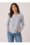 Kadın Likralı Dokulu Uzun Kollu Tişört Oval Kesim Rahat Kalıp Bluz - Gri