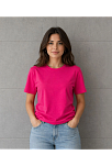 Kadın Basic Pamuklu Tişört Bisiklet Yaka Düz Renk Relaxed Fit T-shirt - Fuşya