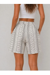 Kadın Dokuma Şort Etnik Desenli Lastikli Bağcıklı Bel Cepli Yazlık Rahat - Bej