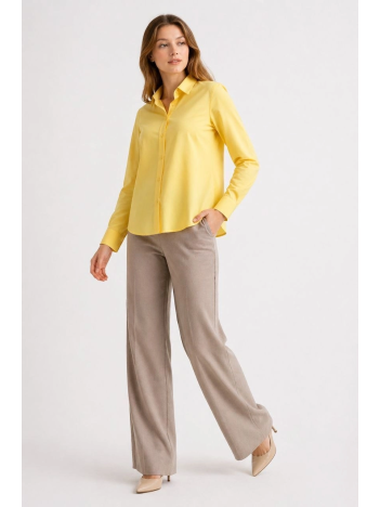 Kadın Uzun Kol Gömlek Düğmeli Klasik Yaka Günlük Ve Ofis Şıklığına Uygun - Sarı