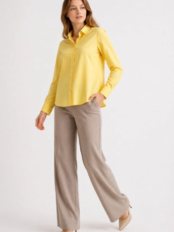 Kadın Uzun Kol Gömlek Düğmeli Klasik Yaka Günlük Ve Ofis Şıklığına Uygun - Sarı