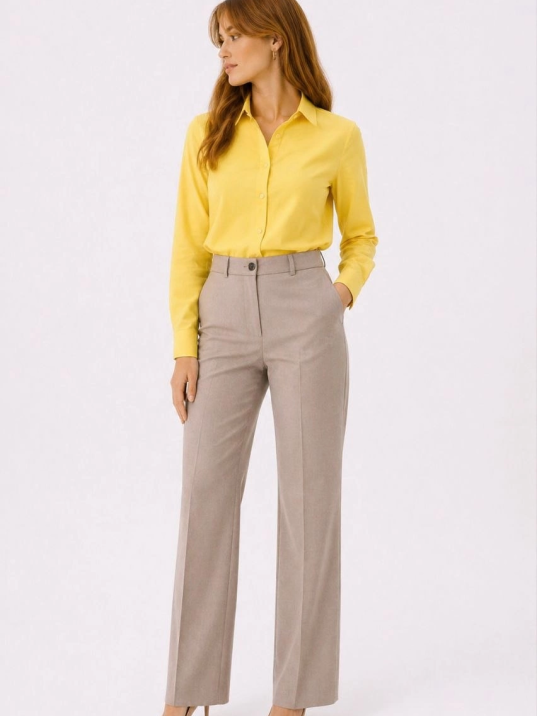 Kadın Uzun Kol Gömlek Düğmeli Klasik Yaka Günlük Ve Ofis Şıklığına Uygun - Sarı