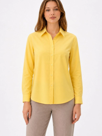 Kadın Uzun Kol Gömlek Düğmeli Klasik Yaka Günlük Ve Ofis Şıklığına Uygun - Sarı