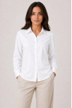 Kadın Uzun Kol Gömlek Düğmeli Klasik Yaka Günlük Ve Ofis Şıklığına Uygun - Beyaz
