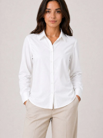 Kadın Uzun Kol Gömlek Düğmeli Klasik Yaka Günlük Ve Ofis Şıklığına Uygun - Beyaz