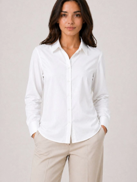 Kadın Uzun Kol Gömlek Düğmeli Klasik Yaka Günlük Ve Ofis Şıklığına Uygun - Beyaz