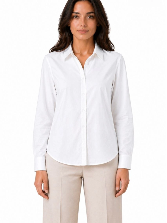 Kadın Uzun Kol Gömlek Düğmeli Klasik Yaka Günlük Ve Ofis Şıklığına Uygun - Beyaz