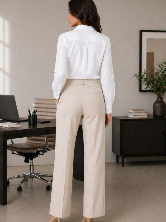 Kadın Uzun Kol Gömlek Düğmeli Klasik Yaka Günlük Ve Ofis Şıklığına Uygun - Beyaz