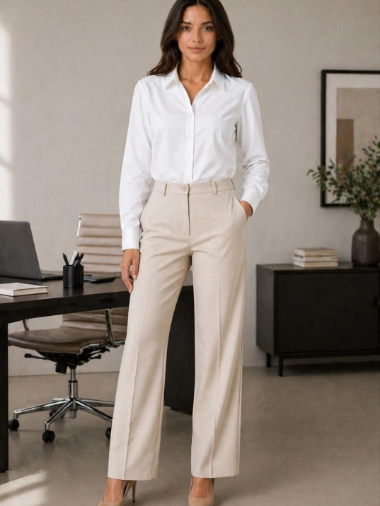 Kadın Uzun Kol Gömlek Düğmeli Klasik Yaka Günlük Ve Ofis Şıklığına Uygun - Beyaz