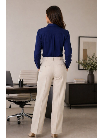 Kadın Uzun Kol Gömlek Düğmeli Klasik Yaka Günlük Ve Ofis Şıklığına Uygun - Lacivert