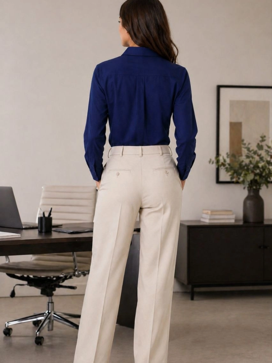 Kadın Uzun Kol Gömlek Düğmeli Klasik Yaka Günlük Ve Ofis Şıklığına Uygun - Lacivert