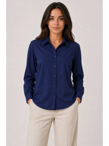 Kadın Uzun Kol Gömlek Düğmeli Klasik Yaka Günlük Ve Ofis Şıklığına Uygun - Lacivert