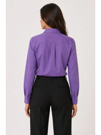 Kadın Uzun Kol Gömlek Düğmeli Klasik Yaka Günlük Ve Ofis Şıklığına Uygun - Mor