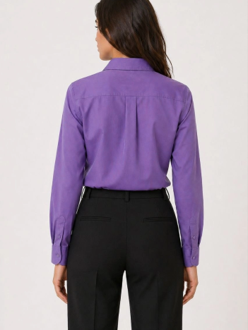 Kadın Uzun Kol Gömlek Düğmeli Klasik Yaka Günlük Ve Ofis Şıklığına Uygun - Mor