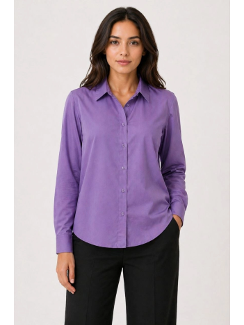 Kadın Uzun Kol Gömlek Düğmeli Klasik Yaka Günlük Ve Ofis Şıklığına Uygun - Mor
