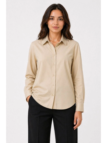 Kadın Uzun Kol Gömlek Düğmeli Klasik Yaka Günlük Ve Ofis Şıklığına Uygun - Bej