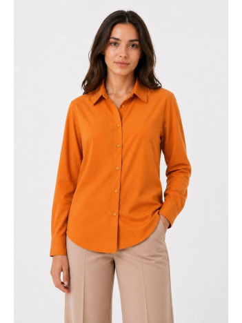 Kadın Uzun Kol Gömlek Düğmeli Klasik Yaka Günlük Ve Ofis Şıklığına Uygun - Turuncu